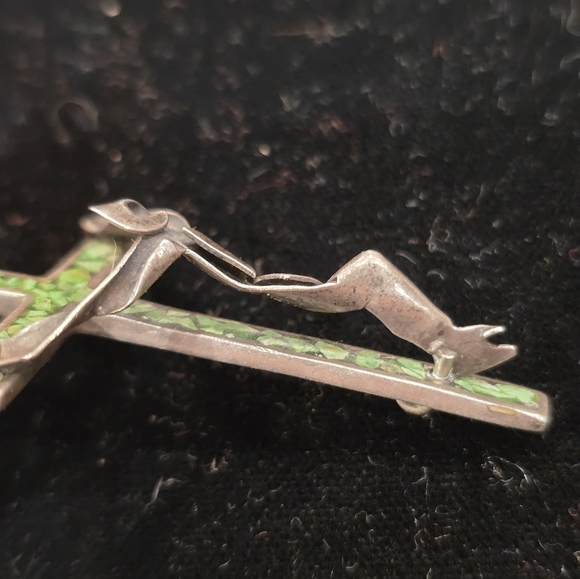 VTG Sterling Silver MEXICO TAXCO Malachite Crucifix Abstract Cross Pendant - Picture 5 of 10